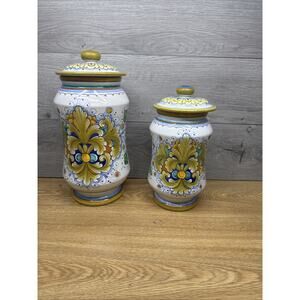 Deruta Canister Jars 12.5” & 10” Handpainted In Italy
